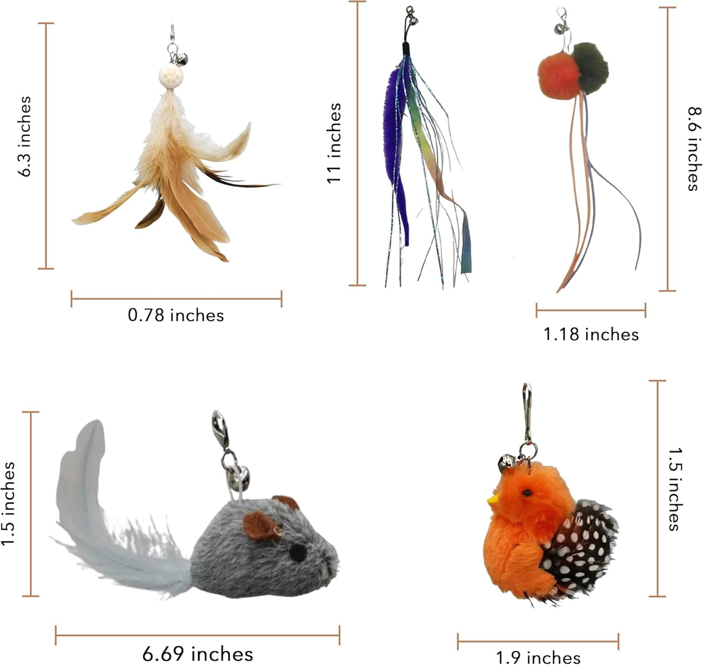 Interactive Play Set - Set of 5 Replacement Toys: Mouse, Duck, Feathers, Balls & Worm Heads - Engaging Cat Toys with Realistic Designs for Endless Fun