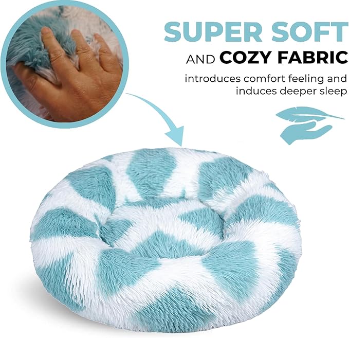 Whiskers & Friends Cat Bed, Cat Beds for Indoor Cats Washable, Orthopedic Soft Fluffy Round Calming Pet Bed for Small to Large Kitty Kittens & Dogs, Small Dog Beds & Furniture