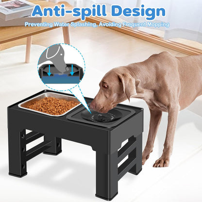 2-in-1 Elevated Dog Bowls, Raised Pet Bowl with Stainless Steel Food Bowl and Spill Proof Water Bowl, 4 Adjustable Heights, Non-Slip Stand, for Small, Medium, Large Dogs and Pets
