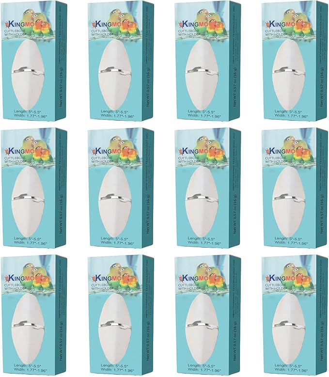 Jmxu's 5"-5.5" Bird Cuttlebone for Parakeets, Cuddle Bone with Metal Holder, Cuttlefish Bone for Sharp Beaks, Natural Birds Calcium for Parrots Cockatiels Budgie, 12Pcs