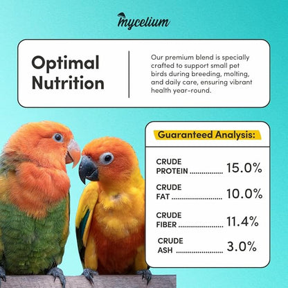Mycelium Small Pet Bird Seed | Organic Bird Food for Conures, Cockatiels, Lovebirds | Premium Feed, Pumpkin, & Hulled Sunflower | Supports Skin & Feather Health | Non-GMO 5 lb Bag