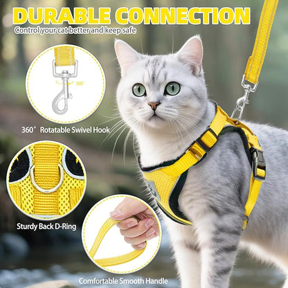 PUPTECK Cat Harness and Leash Set Escape Proof Reflective Cat Walking Harness Adjustable Soft Breathable Mesh Vest for Small Pets, Yellow, S