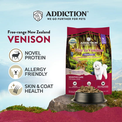 Addiction Viva La Venison Grain-Free Dry Dog Food for Small Breeds All Life Stages, Venison Dog Food, Gluten-Free Kibbles for Small Dogs – Made in New Zealand –3.3lb