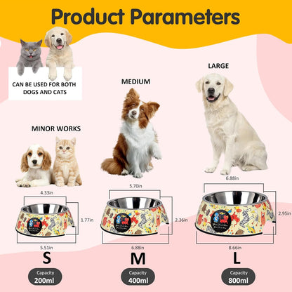 Pet Cats Dogs 2 in 1 Food Water Bowls - Non Slip Skid Proof Heavy Duty Pet Cats Dog Food Water Bowls for Feeding Drinking Small Medium Large Dogs Cats Puppies- Cartoon Animal World-S