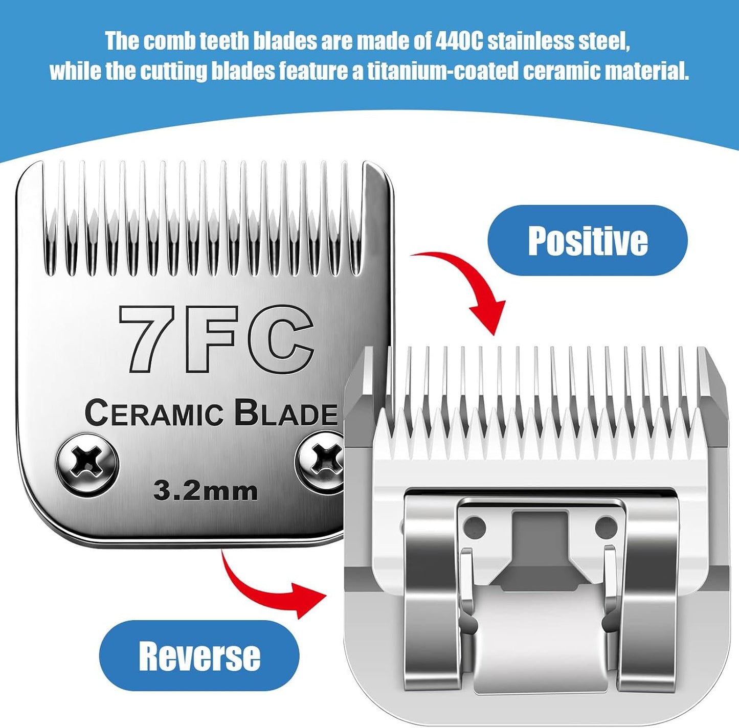 Dog Grooming Replacement Blades Compatible with Andis Dog Clipper, Dog Clipper Blades Compatible with Oster A5,Wahl KM-10 Series Dog Clipper,7FC Blades (3.2mm)