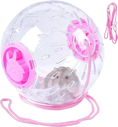 5.9" Hamster Wheel, Exercise Ball & Wheel - Silent Running Toy with Anti-Skid, Transparent Hamster Ball, Breathable Design & Rope for Easy Carry, for Little/Dwarf Mouse, Pink