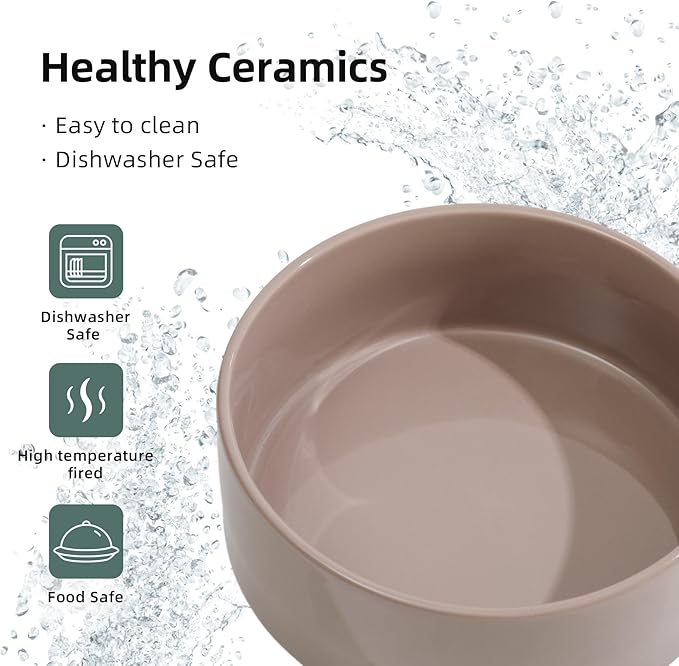 Ceramic 8.2inch Dog Bowl for Large-Breed Dogs, Anti-Slip and Weighted Pet Food and Water Bowl (Single Bowl - Brown Coffee)