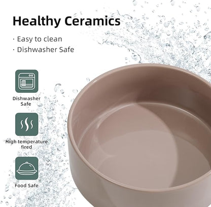 Ceramic 5.1inch Set of 2 Dog and Cat Bowls, 2pcs Anti-Slip Food and Water Feeder Dishes for Puppies, Kitties, Cats(2 Bowls, Brown Coffee)