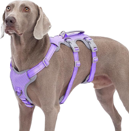 Huntboo Escape Proof Dog Harness,No Pull Reflective Harness with Lift Handle,Adjustable Pet Vest with Front and Back Leash Clips for Small Medium Large Dogs Walking Hiking Training(Lavender Purple,XL)