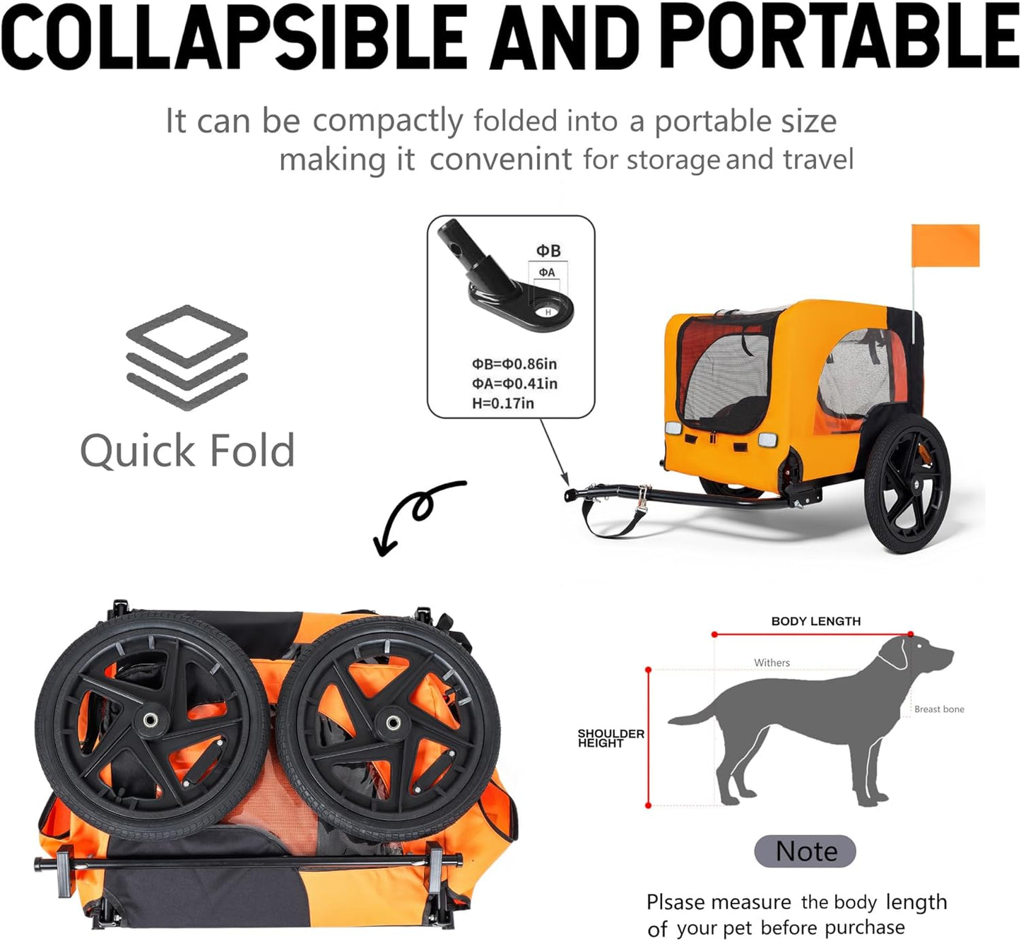 Pet Bike Trailer for Dogs, 88LBS Capacity Dog Bicycle Trailer with 20" Pneumatic Rubber Wheels, Multi-Directional Ventilation, Waterproof Cover, Perfect for Cycling with Pets