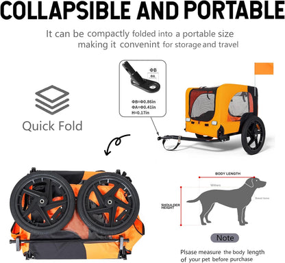 Pet Bike Trailer for Dogs, 88LBS Capacity Dog Bicycle Trailer with 20" Pneumatic Rubber Wheels, Multi-Directional Ventilation, Waterproof Cover, Perfect for Cycling with Pets