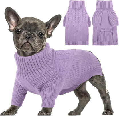 Queenmore Dog Sweater, Puppy Sweater for Small Dogs,Warm Winter Fall Dog Sweaters for Dog Girls Boys, Solid Turtleneck Knit Sweater for Large Medium Dogs,Long Sleeves Christmas Dog Sweater Lilac,M
