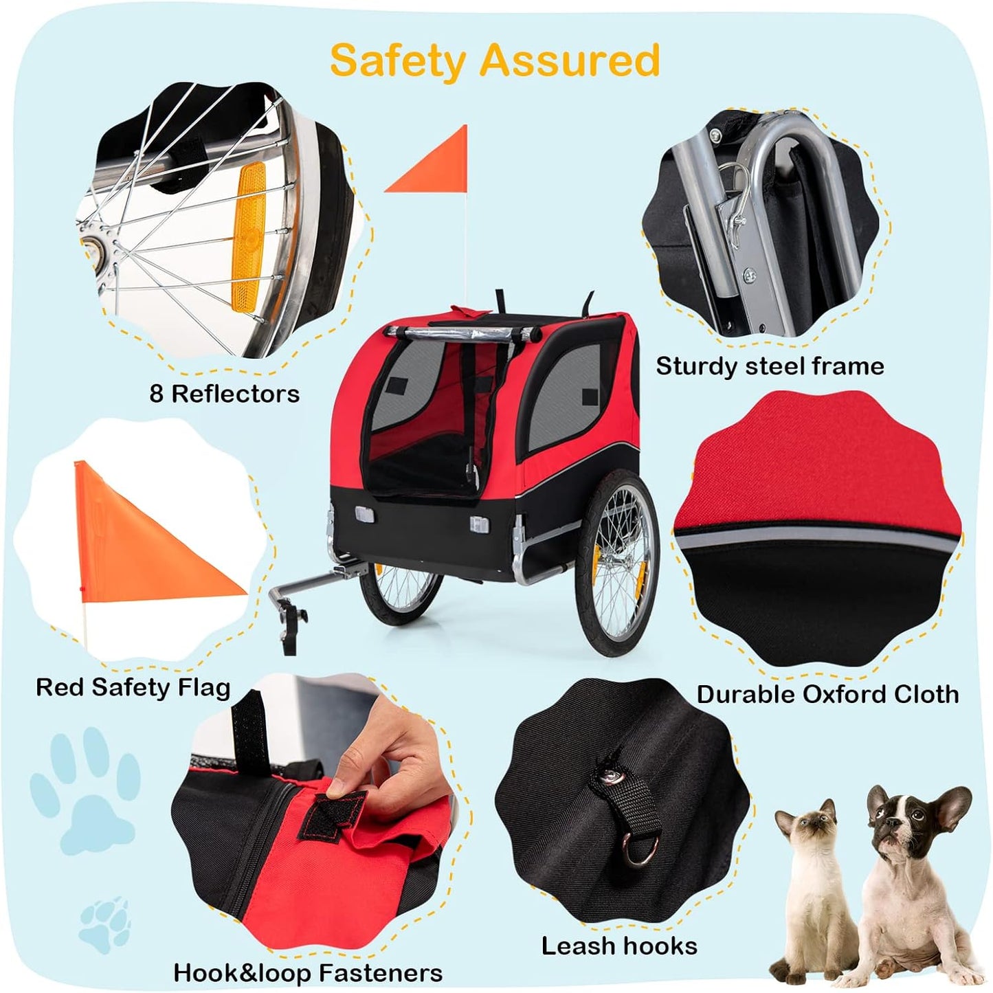 Dog Bike Trailer - HAPPAWS Dog Trailer for Bicycle, Cargo Cycle Trailers Wagon Cart Pet Bike Carrier w/ 3 Doors, Aluminum Wheels, Safety Flag, Easy to Connect&Disconnect, Collapsible to Store