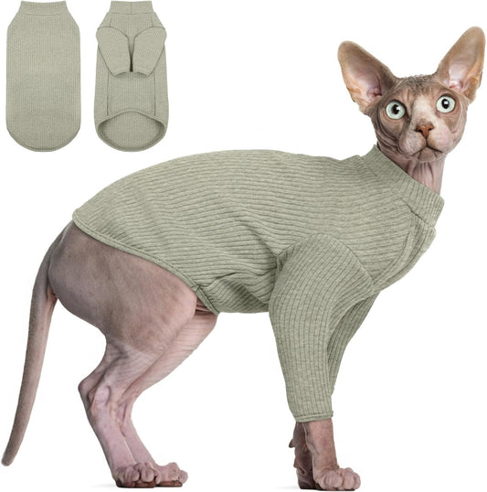 DENTRUN Sphynx Hairless Cats Shirt Pullover Kitten T-Shirts, Breathable Cat Wear Turtleneck Sweater Adorable Cat's Clothes Vest Pajamas Jumpsuit