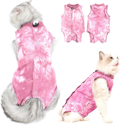 Cat Recovery Suit After Surgery, Cat Recovery Wear for Abdominal Wounds Cat Onesie Cone E-Collar Alternative,Pink L