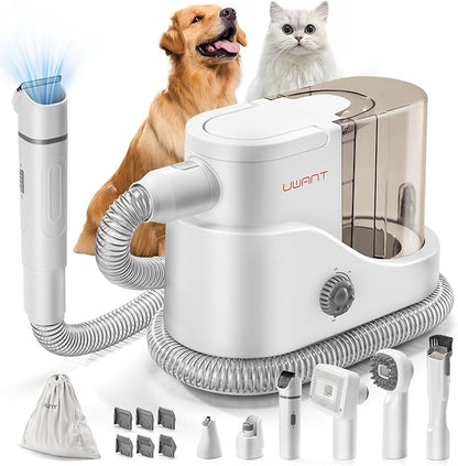 uwant Dog Grooming Vacuum, Cat Grooming Kit, Pets 13KPa Suction Grooming Kit for Home, 6 in 1 Low Noise Pet Hair Removal Tool, White and Silver