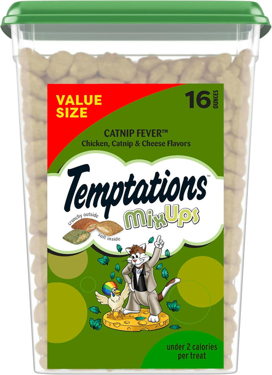 Temptations MixUps Catnip Fever Flavor Crunchy and Soft Cat Treats, 16 oz. Tub