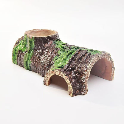 Medium Realistic Resin Hollow Log Hideout Natural-Looking Reptile Hide with Exterior Feeding Ledge Suitable for Bearded Dragons Geckos & Exotic Pets