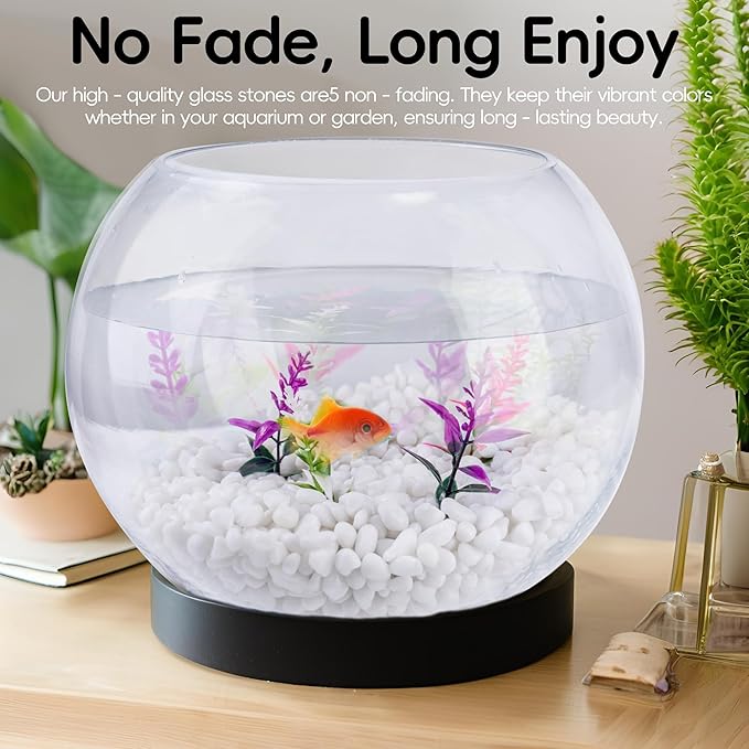 Meschett Colorful Glass Stones, 1 LB Fish Tank Gravel, Small Irregular Rainbow Aquarium Gravel for Aquarium Decorations and Turtle Tank, Sea Glass Beads Crystals for Fish Bowl, Vase Filler,White