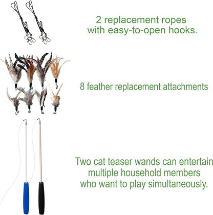 Cat Toys - No Chemical Dyeing Cat Feather Toys for Indoor Cats - Include Cat Wand and Natural Feather Refills