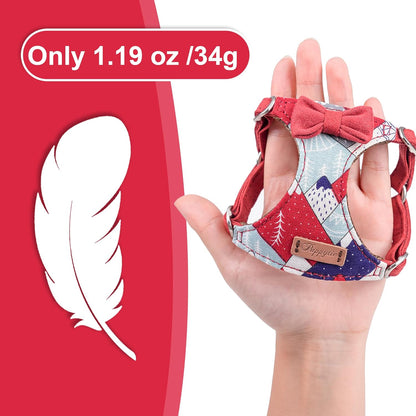 Puppytie No Pull Small Dog Harness with Multifunction Dog Leash,Lightweight Soft Adjustable No Choke Escape Proof Pet Harness Vest Pet Harness Vest,Suede Bow red,S