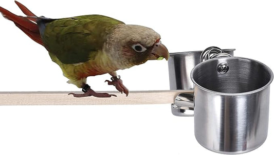 TBWHL Parrot Feeding Cups Hanging Pet Animal Stainless Steel Birdcage Bowls Bird Bowls for Cage Parakeet Birds Cage Accessories Suitable Small and Medium Bird S