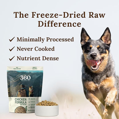 360 Pet Nutrition Freeze-Dried Raw Dog Food – Chicken Recipe with Liver & Organs, High Protein, Omega-3s, Fruits, Veggies & Superfoods, Grain-Free, No Fillers, 5 oz – Made in USA