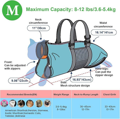 Cinf Cat Nail Clipping Cleaning Grooming Restraint Bag No Scratching Biting for Bathing Nail Trimming Injecting Examining(Blue,M)