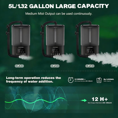Coospider 5L Reptile Fogger Humidifier, Automatic Humidifiers for Reptiles Tank, Terrarium Humidifiers with Timer and Humidity Control, Reptile Misting System for Reptiles Amphibians Herps Vivarium