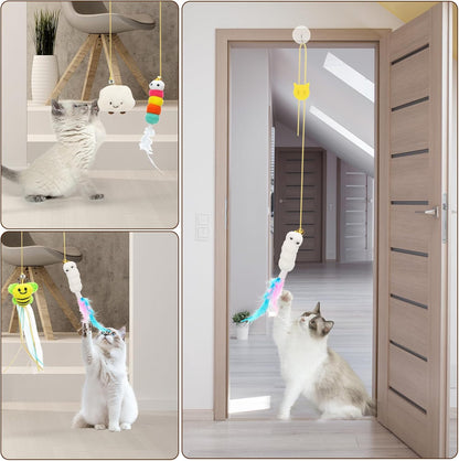 6 PCS Interactive Cat Feather Toys, Indoor Hanging Retractable Cat Toy, Self Play Toys Make Fun Excecise