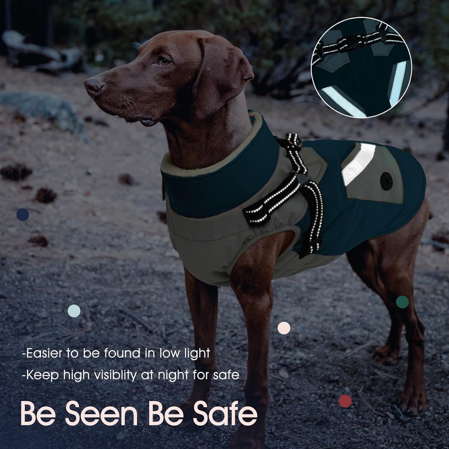 IECOii Dog Winter Jacket for Small Dogs, Waterproof Dog Coat with Harness Built in, Windproof Reflective Zip Up Fleece Jacket for Dogs, Puppy Thermal Warm Snowsuit for Cold Weather, Turquoise Green, S