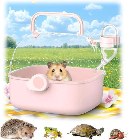 Portable Hamster Carrier Cage for Travel - Acrylic Small Animal Cage with Ventilation Holes,Escape-Proof Hamster Travel Cage for Outdoor Picnics, Vet Visits(Pink)