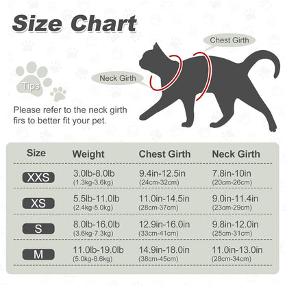 Kitten Cat Harness and Leash Set, Escape Proof Soft 4-Adjustable Cat Walking Vest Harness, Reflective Strips in Harness for Kitty Puppy Bunny Car Travel, with Car Seatbelt Leash (Black, XXS)