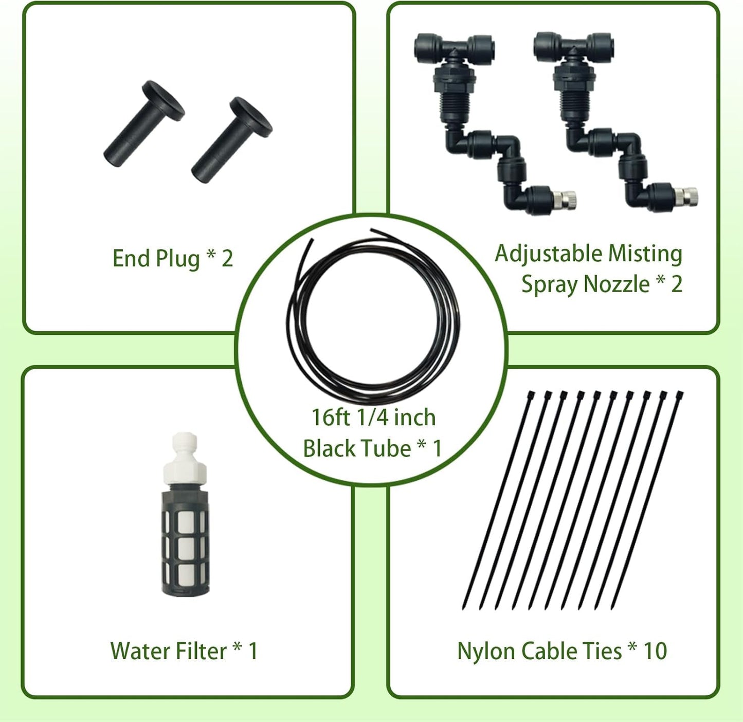 Reptile Terrariums Misting Accessories kit, 2PCS Adjustable Reptile Mister Nozzles, with 16ft 1/4 inch Tube, Black