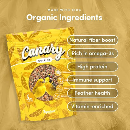 Mycelium Canary Cuisine Bird Food (5 LB Bag) | Organic Canary Seed Mix with Real Fruits & Veggies | Vitamin-Enhanced Daily Feed for Immunity | No Additives, Dust, or Debris | Non-GMO & USA Made