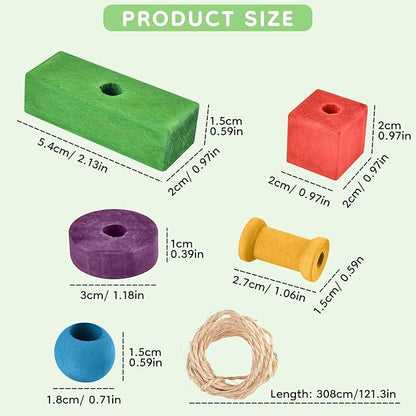 Bird Toys for Parrot, 165 Pcs Colorful Multi-Shaped DIY Wooden Blocks Craft, Birds Cage Chewing Playing Training Toy for Large Cockatoos, Macaws, African Grey and Small Medium Parrots