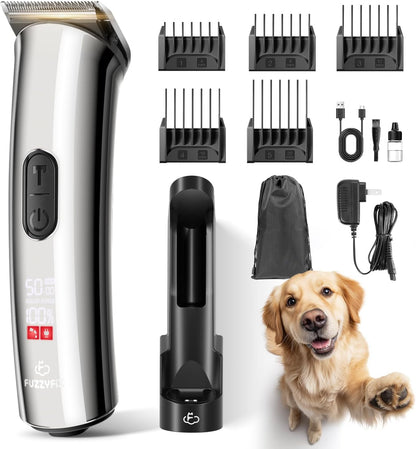 Professional Dog Grooming Clippers with Charging Dock, 5-in-1 Adjustable Blade Cordless Pet Grooming Kit 5 Speed Rechargeable Trimmer Hair Shaver with Detachable Guide Combs for Animal Horse