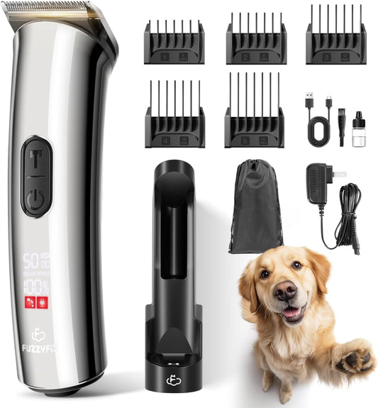Professional Dog Grooming Clippers with Charging Dock, 5-in-1 Adjustable Blade Cordless Pet Grooming Kit 5 Speed Rechargeable Trimmer Hair Shaver with Detachable Guide Combs for Animal Horse