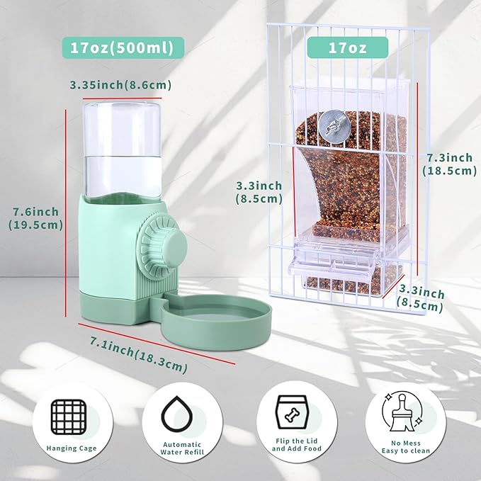 No Mess Bird Feeder Water Dispenser for Cage, Parakeet Cage Accessories, Automatic Bird Water Feeder for Parrots Cockatiel Budgies Finches (Feeding Doors Over 3.15 * 3.15 Inch)