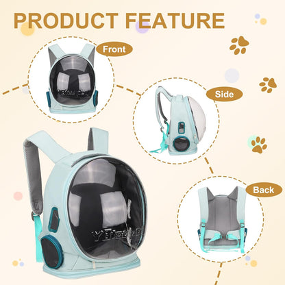 Pet Backpack Carrier, Portable and Ventilated, Oxford Cloth, Dog Cat Travel Bag with Transparent Cover 12.99", (Blue, 1 Pcs), Intended for Hiking/Camping/Traveling