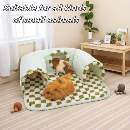 Guinea Pig Hideout Tunnel with Warm Bed for Small Pet 3 Cave Small Animal Tunnel Toy Cages Green