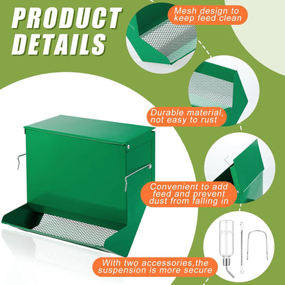 Maxcheck 2 Pack Rabbit Feeder and 12 oz Water Bottle for Cages Pet Food Water Dispenser with Lid Metal Feeders Outside for Guinea Pig Hamsters Chinchillas Gerbils and Other Small Animals (3 Lbs)