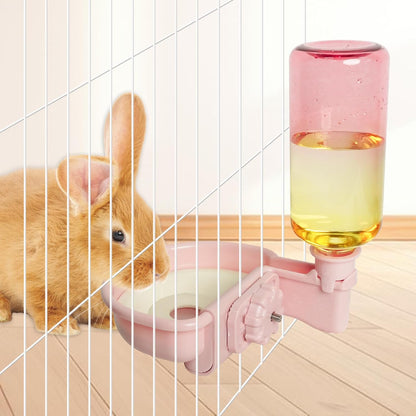 VANNON 16oz Pet Water Bottle, Gravity Dog Water Bowl Dispenser for Cage, Anti-Overflow Water Dispenser for Small Dogs, Cats, Rabbits and Other Small Animals, BPA Free, Gradient Pink