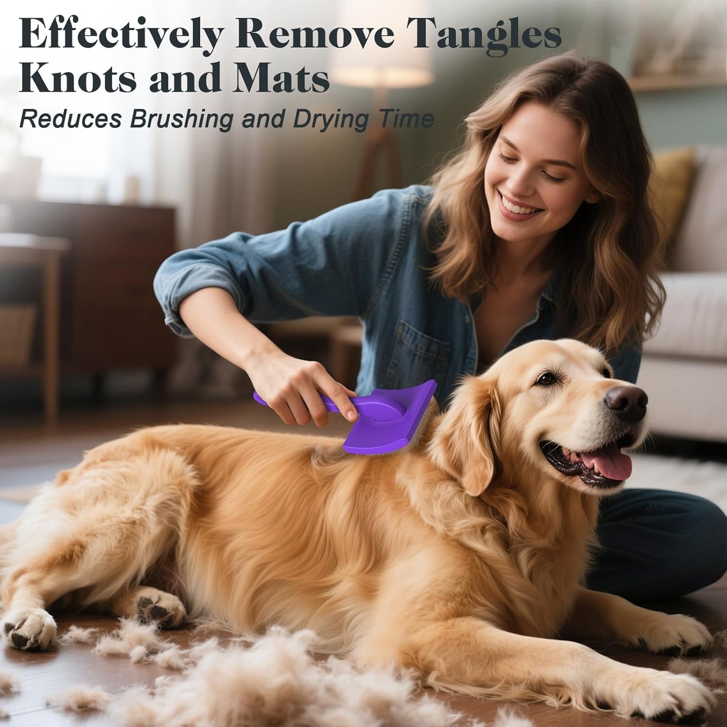 2PCS Slicker Brush for Dogs & Pet Comb,Professional Dog Grooming Brush (Goldendoodles,Poodles,Labradoodles) with Extra Long Pins to Effectively Remove Tangles, Knots and Mats (Purple Large)