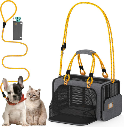 PAWZIDEA Expandable Pet Carrier Airline Approved, 18×11×11 Inches Small Dog Carriers, Collapsible Top-Load Cat Carrier for 2 Cats Under Seat, Soft-Sided Puppy & Animal Travel Bag, ID Card, Up to 15lbs