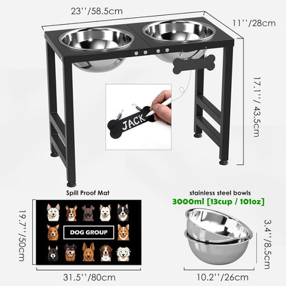 Elevated Dog Bowls for Large Extral Large Breed, Raised Bowl Stand with 2 Stainless Steel Bowls (101oz) and Spill-Proof Mat, 17" Tall Dog Feeder for Extra Large Breeds