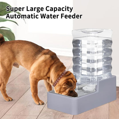 Sfozstra Automatic Dog Water Dispenser: 8L Large Gravity Light Gray Waterer with Stainless Steel Bowl - 100% BPA-Free - Suitable for Pet Owners Garden/Apartment