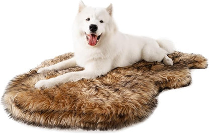 PupRug Orthopedic Dog Bed for Large Dogs with Fluffy Soft Faux Fur and Memory Foam for Joint Pain Relief, Machine Washable and Waterproof Couch Bed, Sable Tan, Large/Extra Large