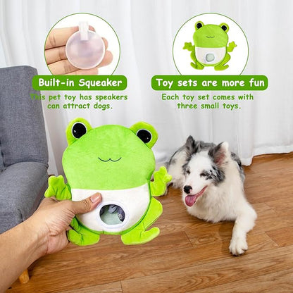 Hollypet Squeaky Dog Toy, Interactive Plush Hide and Seek Dog Toys for Small Medium Sized Dogs and Non-Aggressive Chewers, Puppy Teeth Clean Chew Toys, Frog