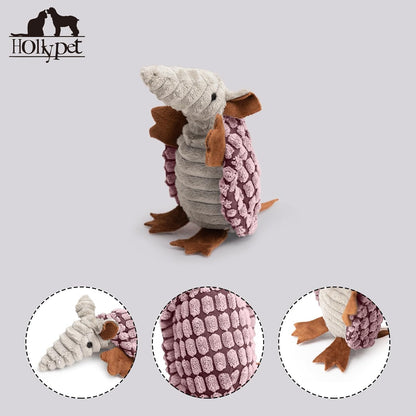 Hollypet Plush Dog Squeaky Toy Stuffed Armadillo Animal Pet Puppy Chew Toys with Clean Teeth for Small Medium Large All Breed Sizes Dogs, Pink, 6 in